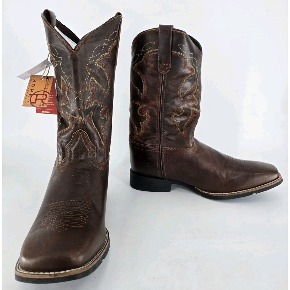 Men's Roper Monterey Leather‎ Boots Handcrafted Brown - Store Sample - Sz 13EE